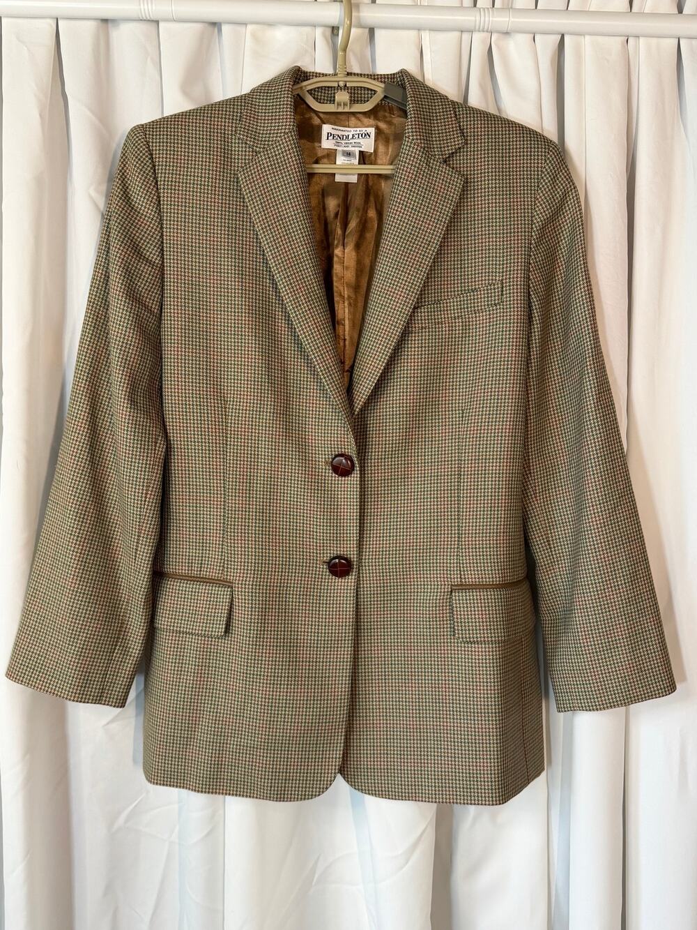 Vintage Pendleton 100% Virgin Wool Houndstooth Blazer Womens 14 dark academia